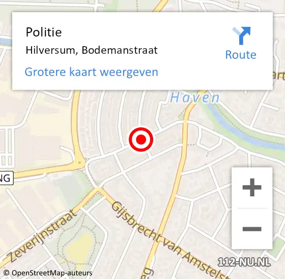 Locatie op kaart van de 112 melding: Politie Hilversum, Bodemanstraat op 30 juni 2017 08:12