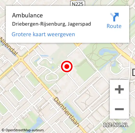 Locatie op kaart van de 112 melding: Ambulance Driebergen-Rijsenburg, Jagerspad op 30 juni 2017 09:12