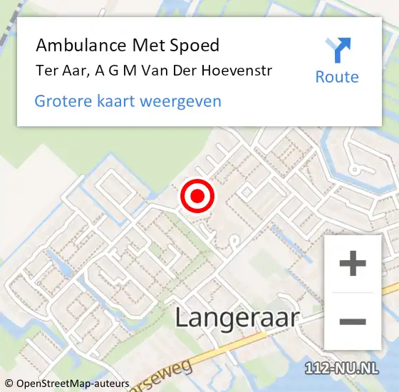 Locatie op kaart van de 112 melding: Ambulance Met Spoed Naar Ter Aar, A G M Van Der Hoevenstr op 30 juni 2017 09:51