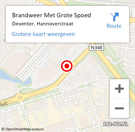 Locatie op kaart van de 112 melding: Brandweer Met Grote Spoed Naar Deventer, Hannoverstraat op 30 juni 2017 11:50