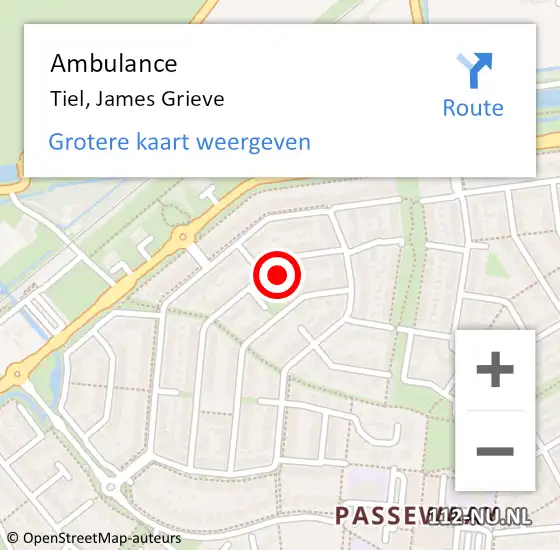 Locatie op kaart van de 112 melding: Ambulance Tiel, James Grieve op 30 juni 2017 13:51