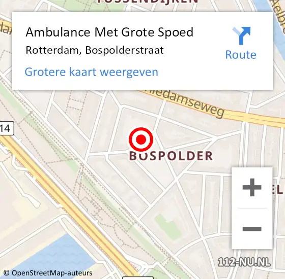 Locatie op kaart van de 112 melding: Ambulance Met Grote Spoed Naar Rotterdam, Bospolderstraat op 30 juni 2017 14:03