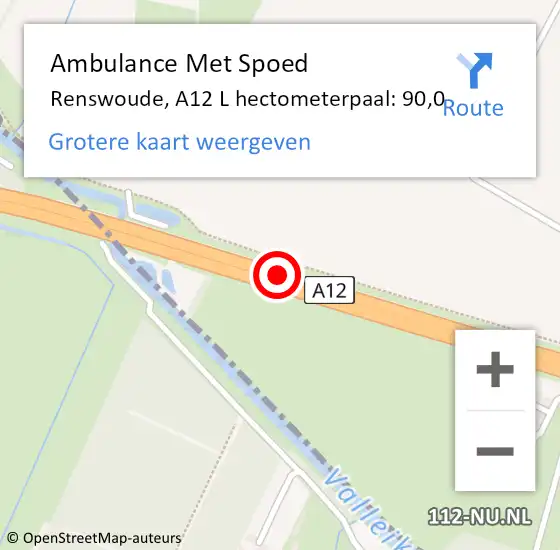 Locatie op kaart van de 112 melding: Ambulance Met Spoed Naar Renswoude, A12 L hectometerpaal: 90,0 op 30 juni 2017 14:32