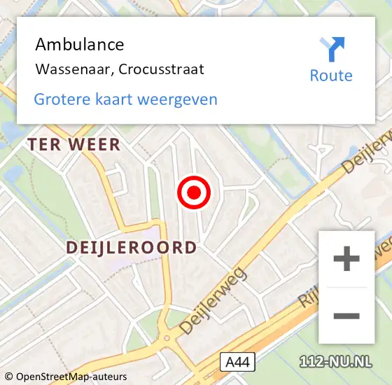 Locatie op kaart van de 112 melding: Ambulance Wassenaar, Crocusstraat op 30 juni 2017 14:56