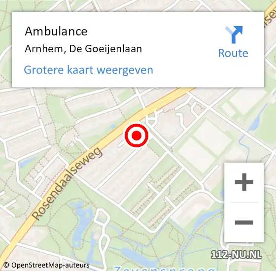 Locatie op kaart van de 112 melding: Ambulance Arnhem, De Goeijenlaan op 30 juni 2017 15:15