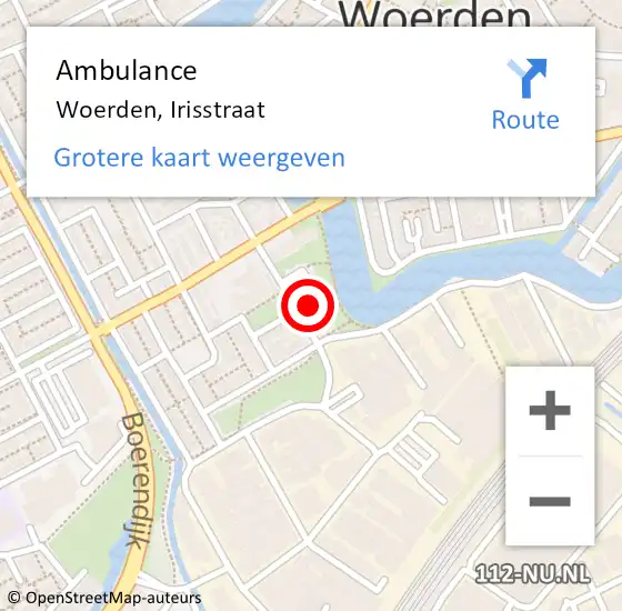 Locatie op kaart van de 112 melding: Ambulance Woerden, Irisstraat op 30 juni 2017 15:15