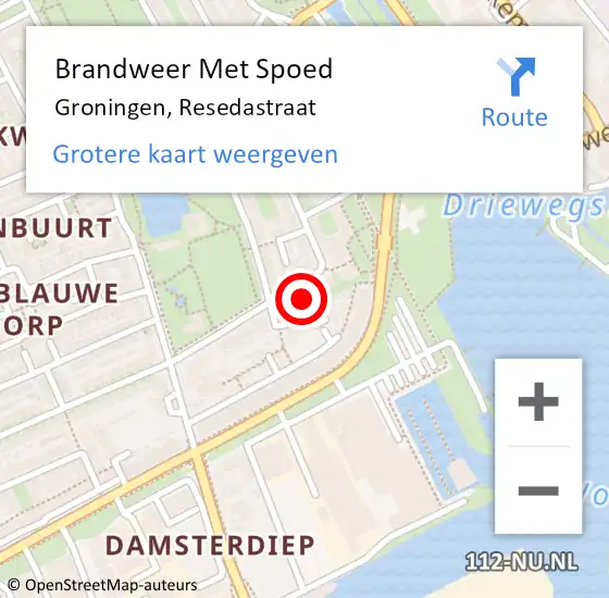 Locatie op kaart van de 112 melding: Brandweer Met Spoed Naar Groningen, Resedastraat op 30 juni 2017 16:43