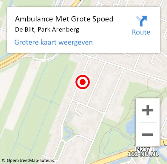 Locatie op kaart van de 112 melding: Ambulance Met Grote Spoed Naar De Bilt, Park Arenberg op 30 juni 2017 17:03