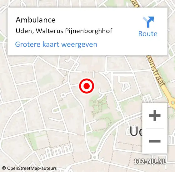 Locatie op kaart van de 112 melding: Ambulance Uden, Walterus Pijnenborghhof op 30 juni 2017 18:09