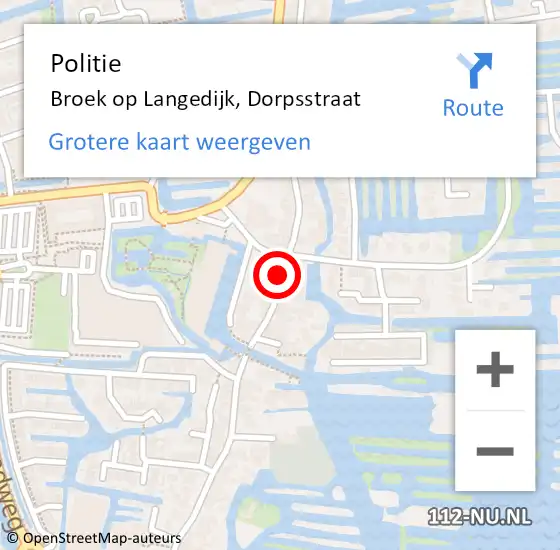 Locatie op kaart van de 112 melding: Politie Broek op Langedijk, Dorpsstraat op 30 juni 2017 19:55