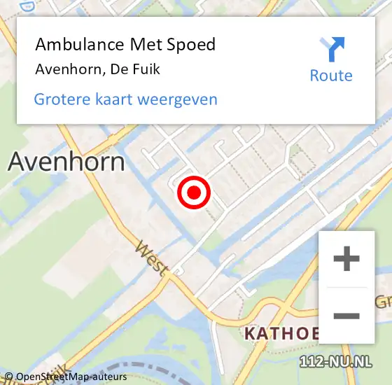 Locatie op kaart van de 112 melding: Ambulance Met Spoed Naar Avenhorn, De Fuik op 30 juni 2017 20:00