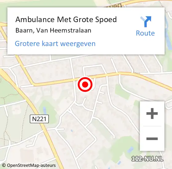 Locatie op kaart van de 112 melding: Ambulance Met Grote Spoed Naar Baarn, Van Heemstralaan op 30 juni 2017 21:28