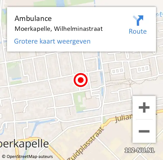 Locatie op kaart van de 112 melding: Ambulance Moerkapelle, Wilhelminastraat op 30 juni 2017 23:44