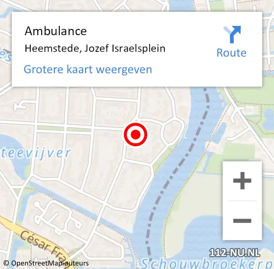 Locatie op kaart van de 112 melding: Ambulance Heemstede, Jozef Israelsplein op 1 juli 2017 01:14