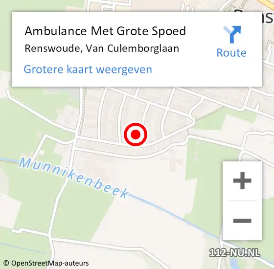 Locatie op kaart van de 112 melding: Ambulance Met Grote Spoed Naar Renswoude, Van Culemborglaan op 20 september 2013 12:11