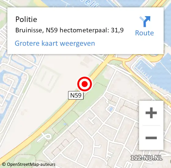 Locatie op kaart van de 112 melding: Politie Bruinisse, N59 hectometerpaal: 31,9 op 1 juli 2017 05:57