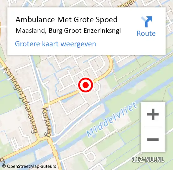 Locatie op kaart van de 112 melding: Ambulance Met Grote Spoed Naar Maasland, Burg Groot Enzerinksngl op 1 juli 2017 08:37