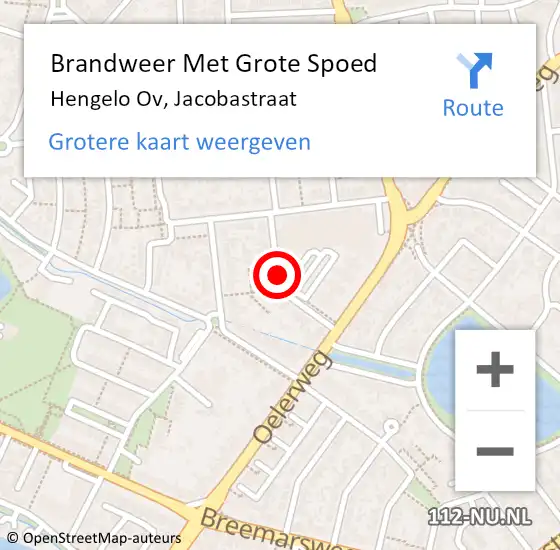 Locatie op kaart van de 112 melding: Brandweer Met Grote Spoed Naar Hengelo Ov, Jacobastraat op 25 januari 2014 16:06