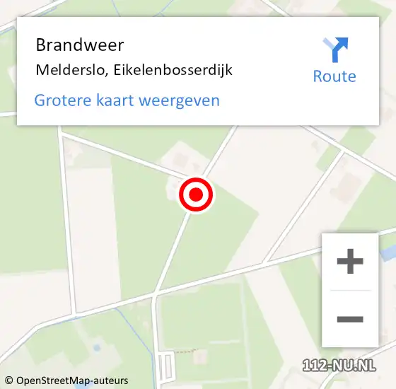 Locatie op kaart van de 112 melding: Brandweer Melderslo, Eikelenbosserdijk op 1 juli 2017 09:40