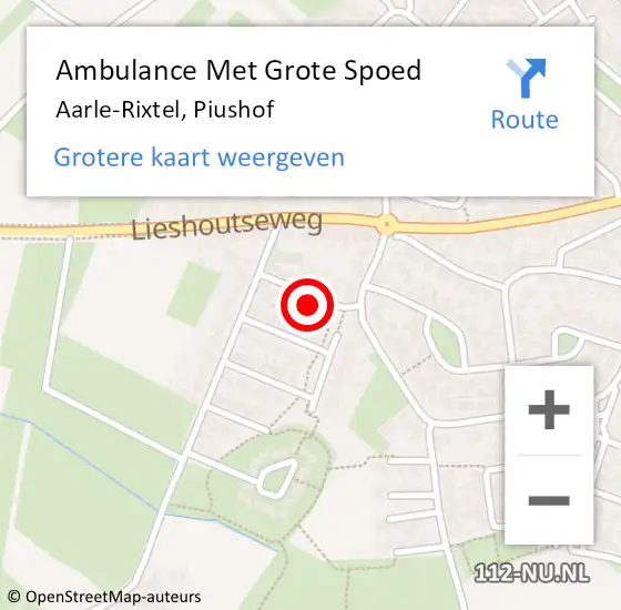 Locatie op kaart van de 112 melding: Ambulance Met Grote Spoed Naar Aarle-Rixtel, Piushof op 1 juli 2017 10:03