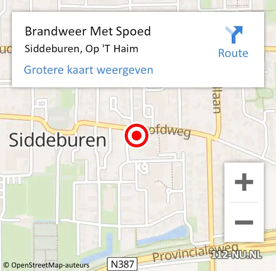 Locatie op kaart van de 112 melding: Brandweer Met Spoed Naar Siddeburen, Op 'T Haim op 1 juli 2017 10:39