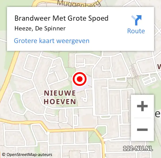 Locatie op kaart van de 112 melding: Brandweer Met Grote Spoed Naar Heeze, De Spinner op 1 juli 2017 10:53