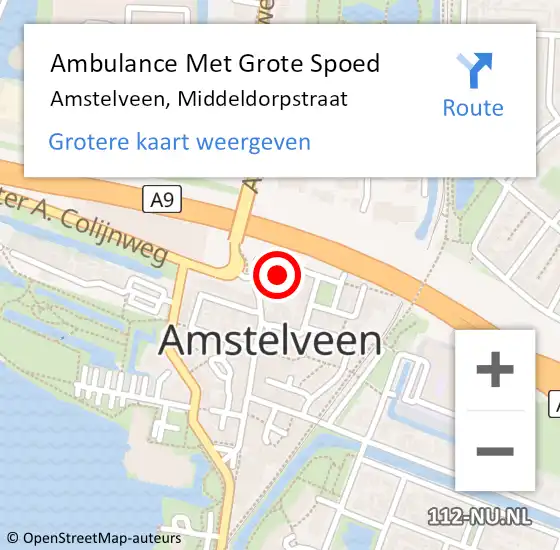 Locatie op kaart van de 112 melding: Ambulance Met Grote Spoed Naar Amstelveen, Middeldorpstraat op 1 juli 2017 11:54