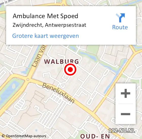 Locatie op kaart van de 112 melding: Ambulance Met Spoed Naar Zwijndrecht, Antwerpsestraat op 1 juli 2017 12:25