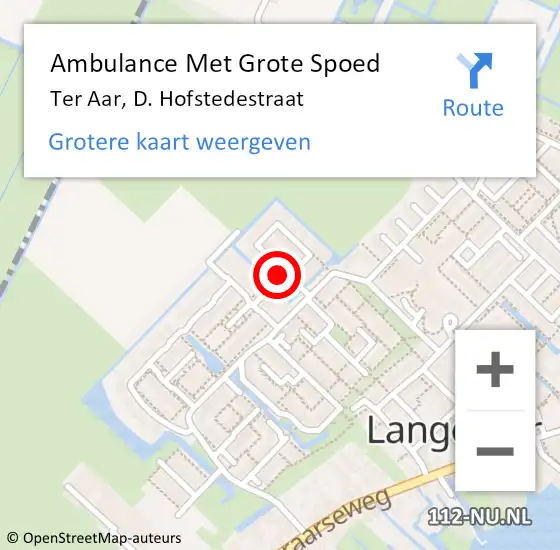 Locatie op kaart van de 112 melding: Ambulance Met Grote Spoed Naar Ter Aar, D. Hofstedestraat op 1 juli 2017 12:49