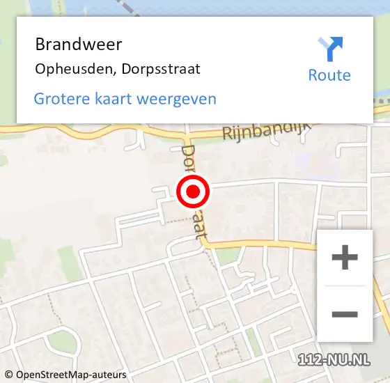 Locatie op kaart van de 112 melding: Brandweer Opheusden, Dorpsstraat op 1 juli 2017 15:21