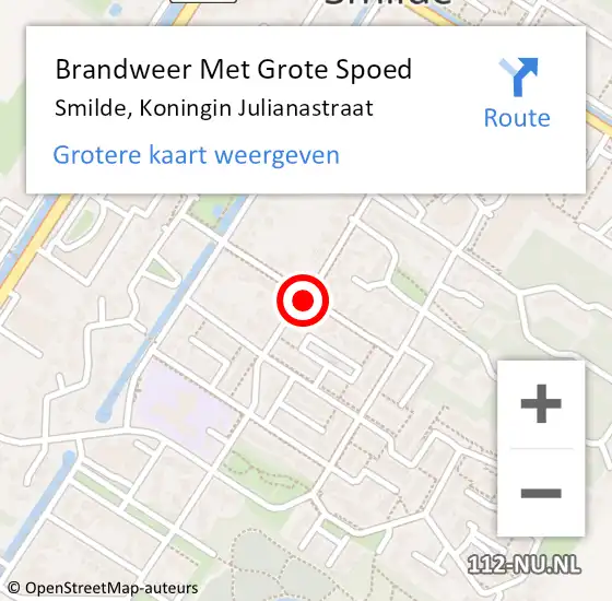 Locatie op kaart van de 112 melding: Brandweer Met Grote Spoed Naar Smilde, Koningin Julianastraat op 25 januari 2014 16:46