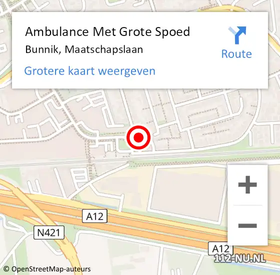 Locatie op kaart van de 112 melding: Ambulance Met Grote Spoed Naar Bunnik, Maatschapslaan op 1 juli 2017 16:06