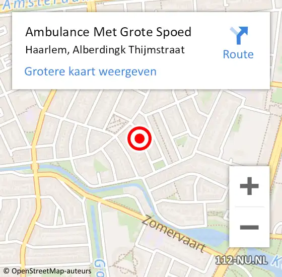 Locatie op kaart van de 112 melding: Ambulance Met Grote Spoed Naar Haarlem, Alberdingk Thijmstraat op 1 juli 2017 16:45