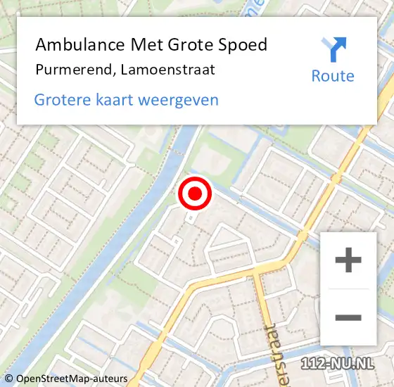Locatie op kaart van de 112 melding: Ambulance Met Grote Spoed Naar Purmerend, Lamoenstraat op 1 juli 2017 17:36
