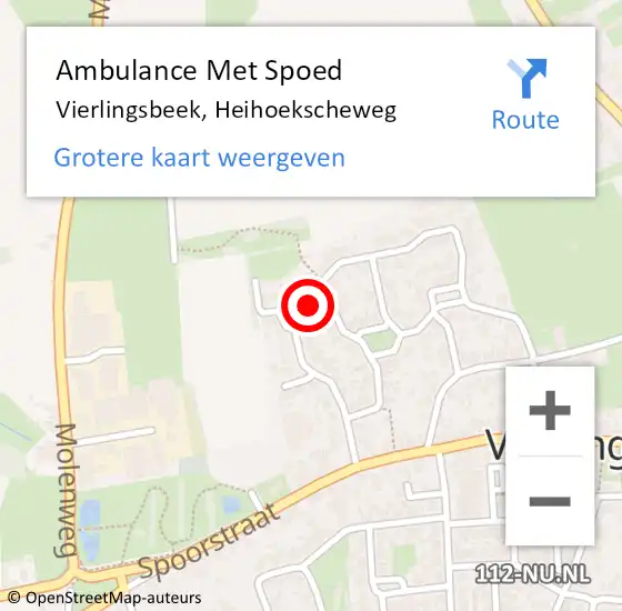 Locatie op kaart van de 112 melding: Ambulance Met Spoed Naar Vierlingsbeek, Heihoekscheweg op 1 juli 2017 18:03