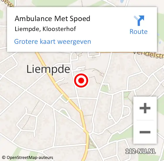 Locatie op kaart van de 112 melding: Ambulance Met Spoed Naar Liempde, Kloosterhof op 1 juli 2017 18:41