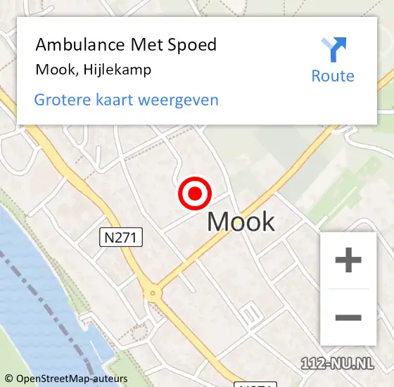 Locatie op kaart van de 112 melding: Ambulance Met Spoed Naar Mook, Hijlekamp op 25 januari 2014 17:05