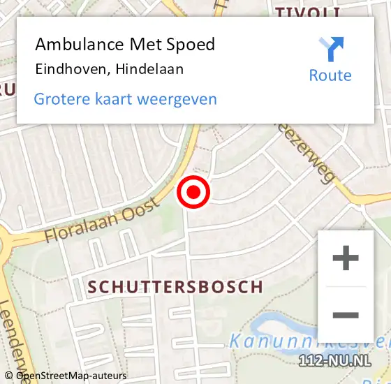 Locatie op kaart van de 112 melding: Ambulance Met Spoed Naar Eindhoven, Hindelaan op 1 juli 2017 19:25