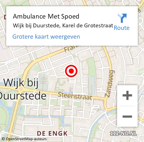 Locatie op kaart van de 112 melding: Ambulance Met Spoed Naar Wijk bij Duurstede, Karel de Grotestraat op 1 juli 2017 19:31