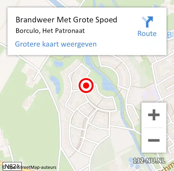 Locatie op kaart van de 112 melding: Brandweer Met Grote Spoed Naar Borculo, Het Patronaat op 1 juli 2017 19:33