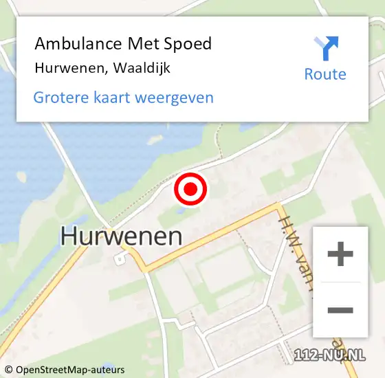 Locatie op kaart van de 112 melding: Ambulance Met Spoed Naar Hurwenen, Waaldijk op 1 juli 2017 19:42