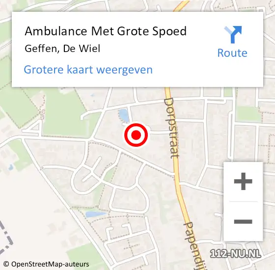 Locatie op kaart van de 112 melding: Ambulance Met Grote Spoed Naar Geffen, De Wiel op 1 juli 2017 20:25