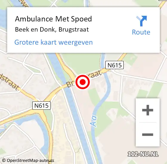 Locatie op kaart van de 112 melding: Ambulance Met Spoed Naar Beek en Donk, Brugstraat op 1 juli 2017 21:05