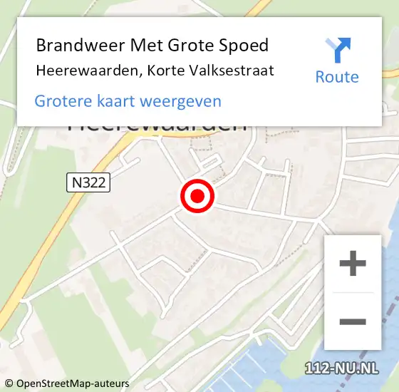 Locatie op kaart van de 112 melding: Brandweer Met Grote Spoed Naar Heerewaarden, Korte Valksestraat op 1 juli 2017 21:08