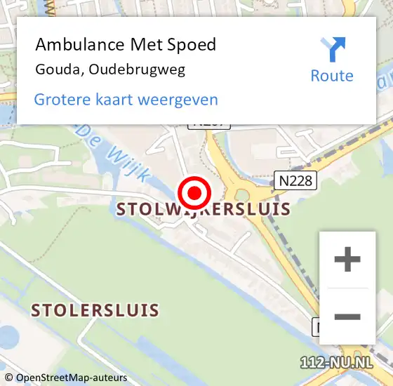 Locatie op kaart van de 112 melding: Ambulance Met Spoed Naar Gouda, Oudebrugweg op 1 juli 2017 21:19