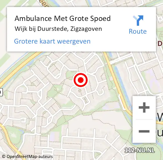 Locatie op kaart van de 112 melding: Ambulance Met Grote Spoed Naar Wijk bij Duurstede, Zigzagoven op 1 juli 2017 23:20