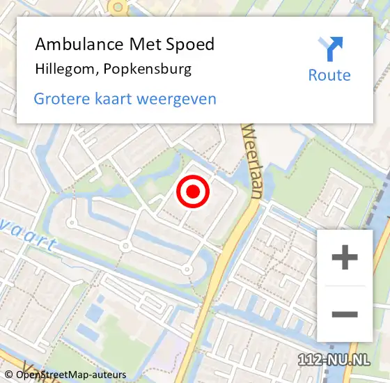 Locatie op kaart van de 112 melding: Ambulance Met Spoed Naar Hillegom, Popkensburg op 1 juli 2017 23:41