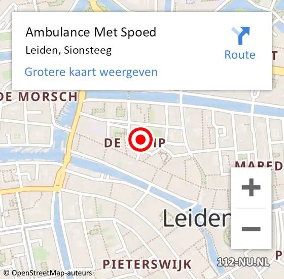 Locatie op kaart van de 112 melding: Ambulance Met Spoed Naar Leiden, Sionsteeg op 2 juli 2017 14:45