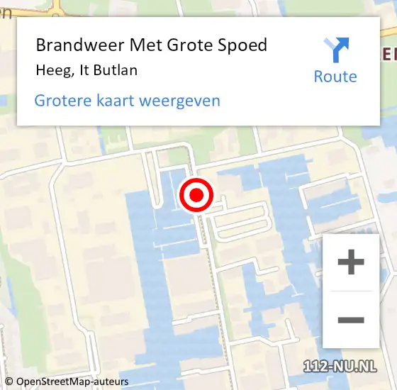 Locatie op kaart van de 112 melding: Brandweer Met Grote Spoed Naar Heeg, It Butlan op 2 juli 2017 14:46