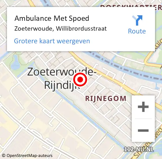 Locatie op kaart van de 112 melding: Ambulance Met Spoed Naar Zoeterwoude, Willibrordusstraat op 2 juli 2017 14:47